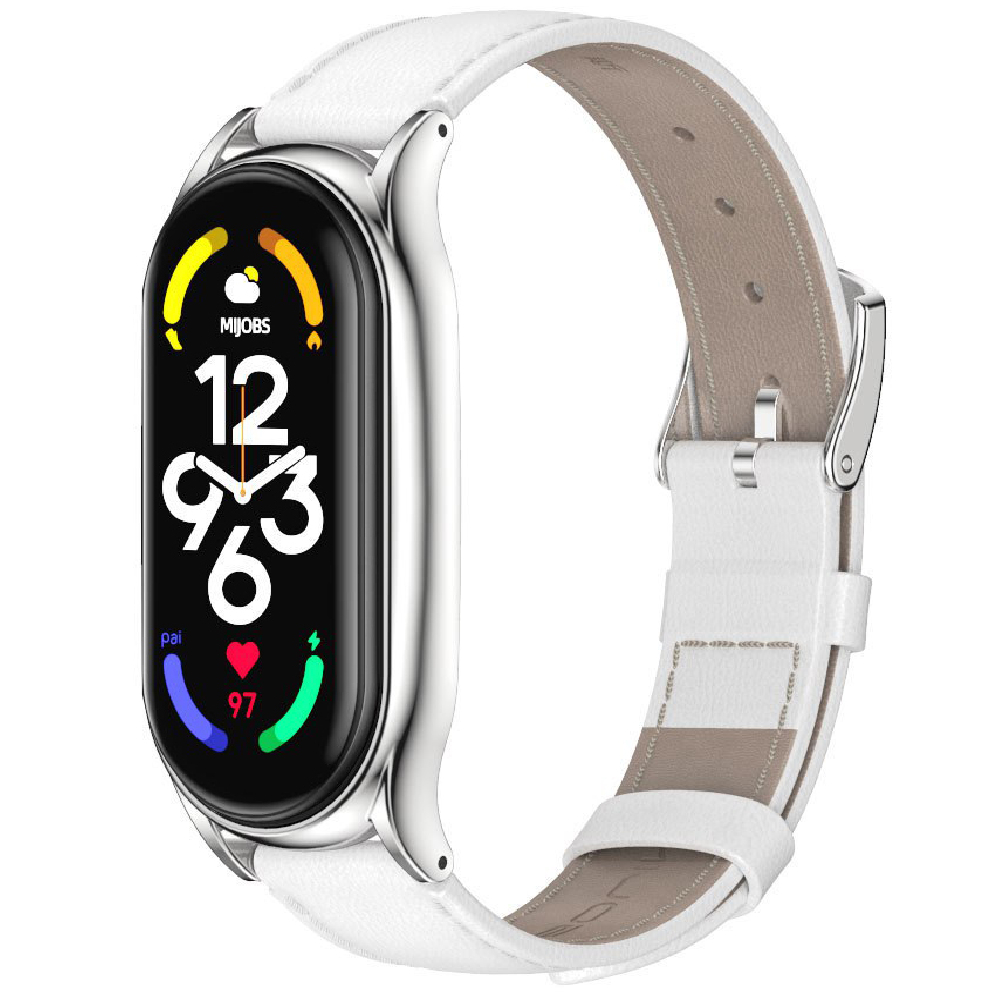Шкіряний ремінець Mi Jobs для Xiaomi Mi Smart Band 8 White+Silver
