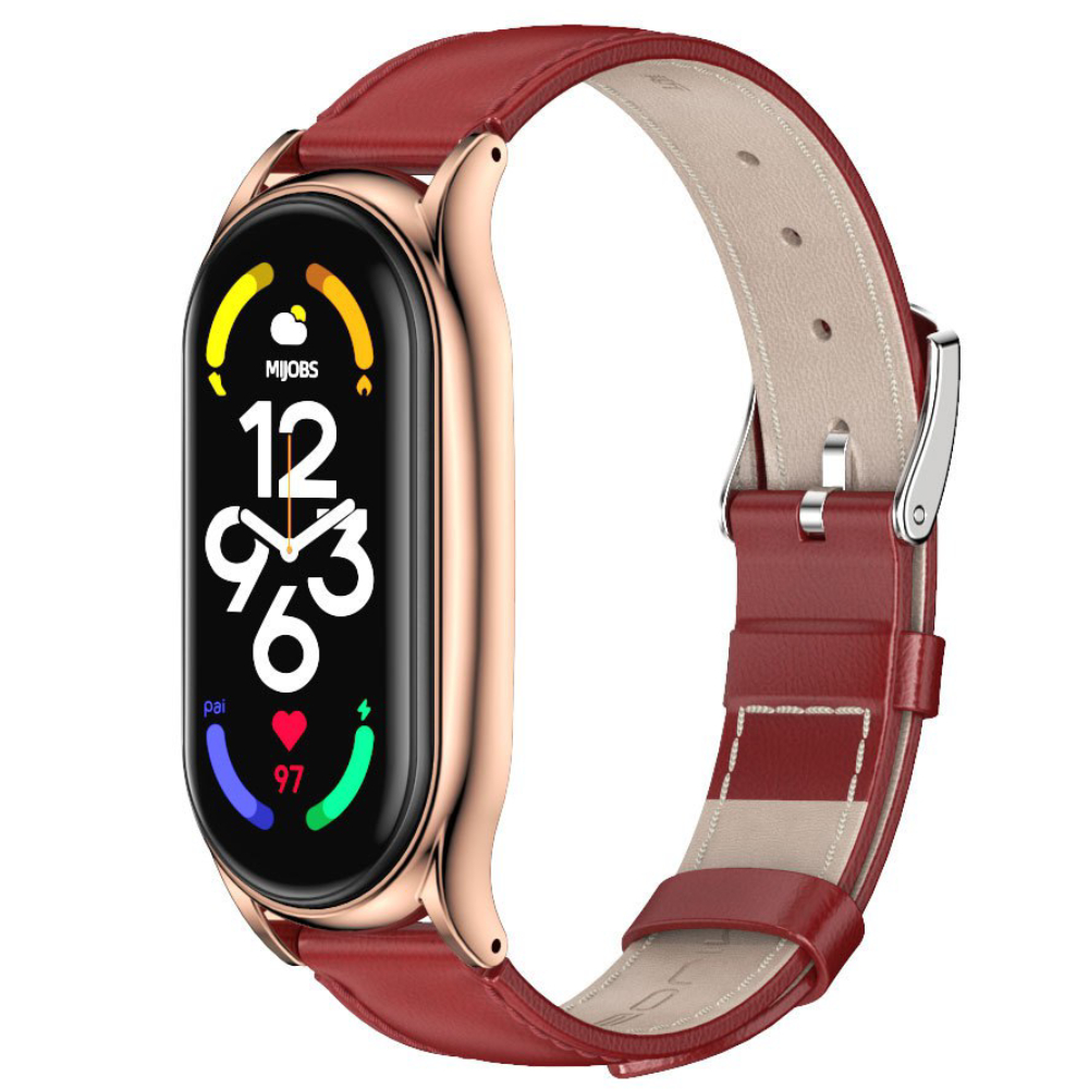 Шкіряний ремінець Mi Jobs для Xiaomi Mi Smart Band 8 Red+Gold Rose