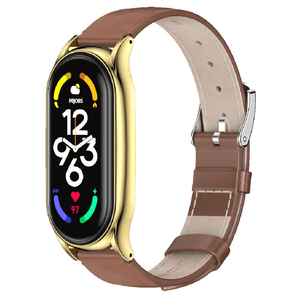 Шкіряний ремінець Mi Jobs для Xiaomi Mi Smart Band 8 Brown + Gold