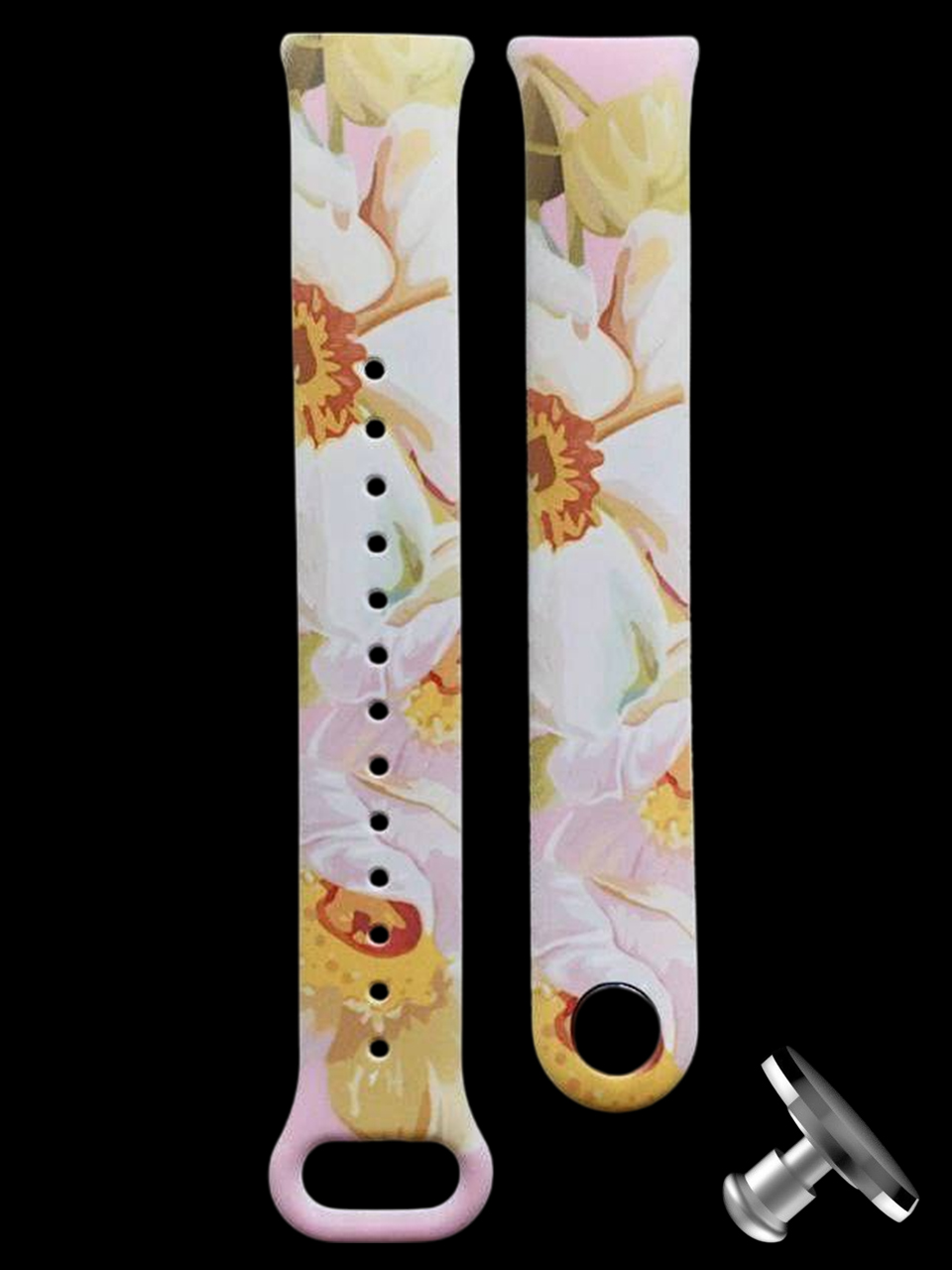Силіконовий ремінець Original Design MiJobs для фітнесу браслета Xiaomi Mi Band 8/9 Pink Flowers з металевим кріпленням + металева кнопка
