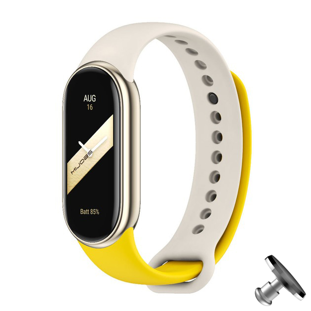 Силіконовий ремінець MiJobs Duo Color для фітнес браслета Xiaomi Mi Band 8/9 з металевим кріпленням Жовтий + молочний + металева кнопка