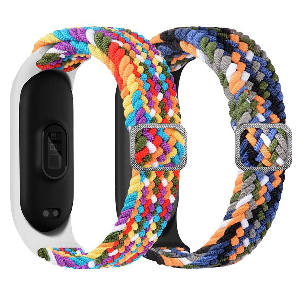 Комплект тканинних ремінців MRK Braided Loop для Xiaomi Mi Band 8/9 з металевим регулятором довжини (два ремінці) White, Black and Multicolor