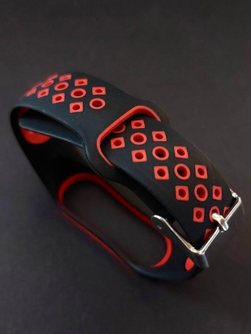 Ремінець Nike style з металевою застібкою для фітнес-браслету Xiaomi Mi Band 4 та 3 Чорний з червоним