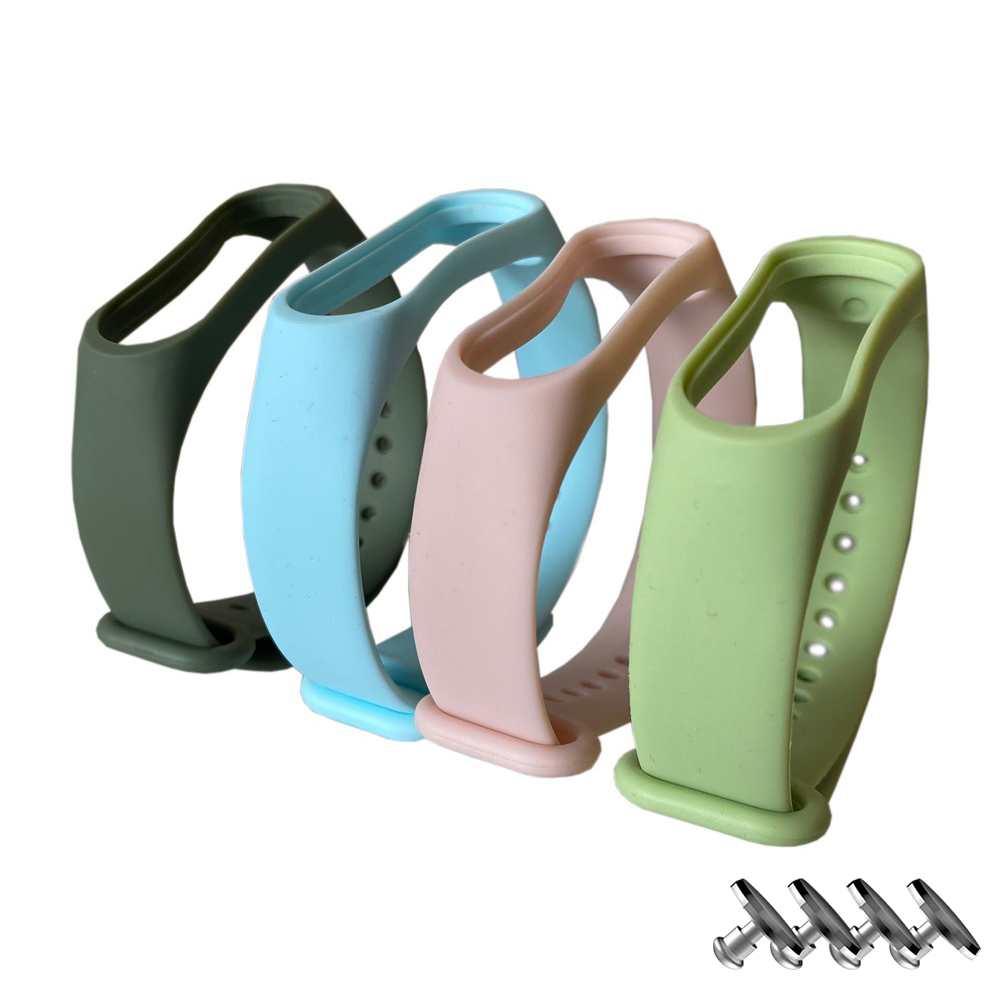 Комплект ремінців MRK для Xiaomi Mi Band 4/3 Rose, чотири ремінці: світло-рожевий, хакі, блакитний, салатовий + 4 металеві кнопки – фото, відгуки, характеристики в інтернет-магазині MoreKitov від продавця: MRK МРК| Купити в Україні: Києві, Харкові, Львові
