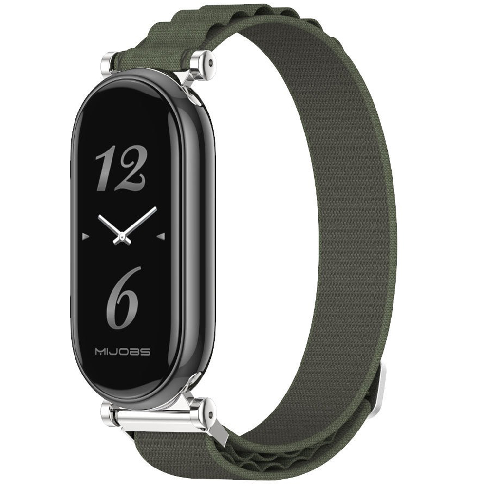 Ремінець тканинний Mi Jobs Alpine для Xiaomi Mi Band 8/9/10 з металевим кріпленням та застібкою Alpine Military Green+Silver