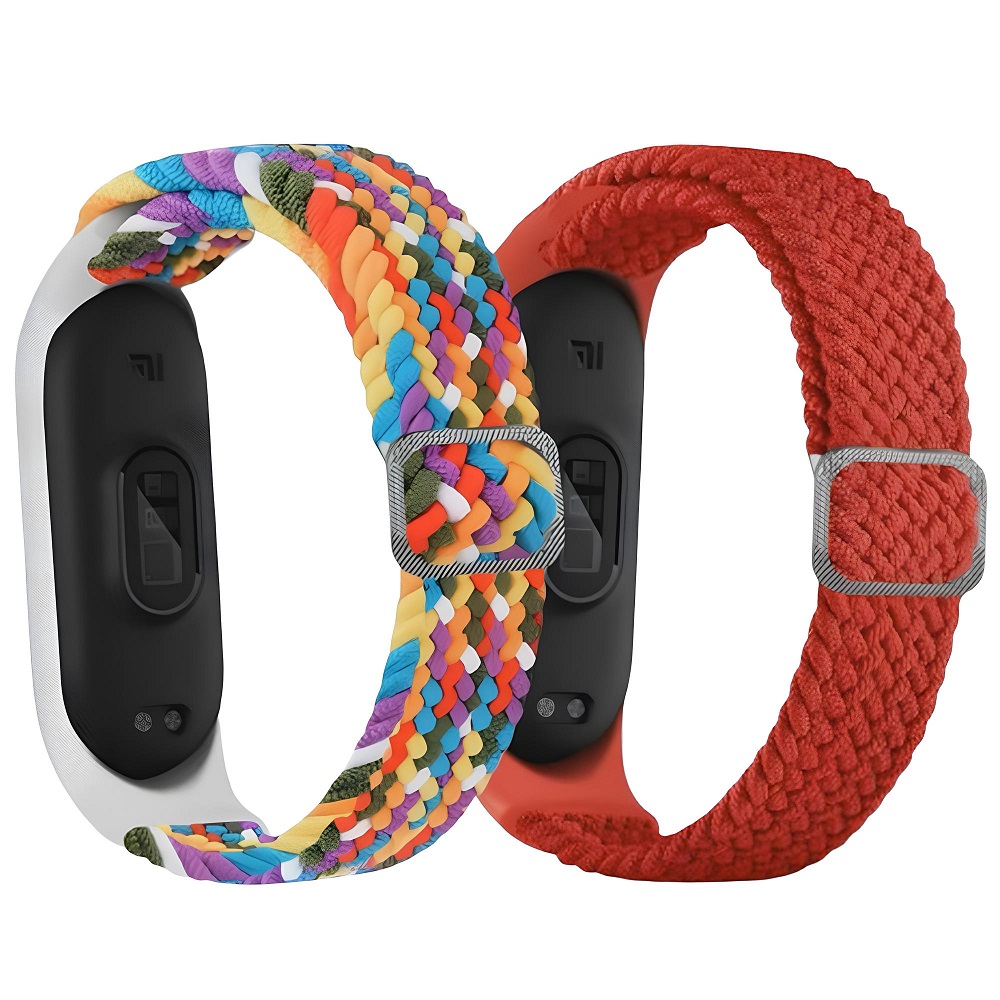 Комплект тканинних ремінців MRK Braided Loop для Xiaomi Mi Band 8/9 з металевим регулятором довжини (два ремінці) White, Multicolor and Red
