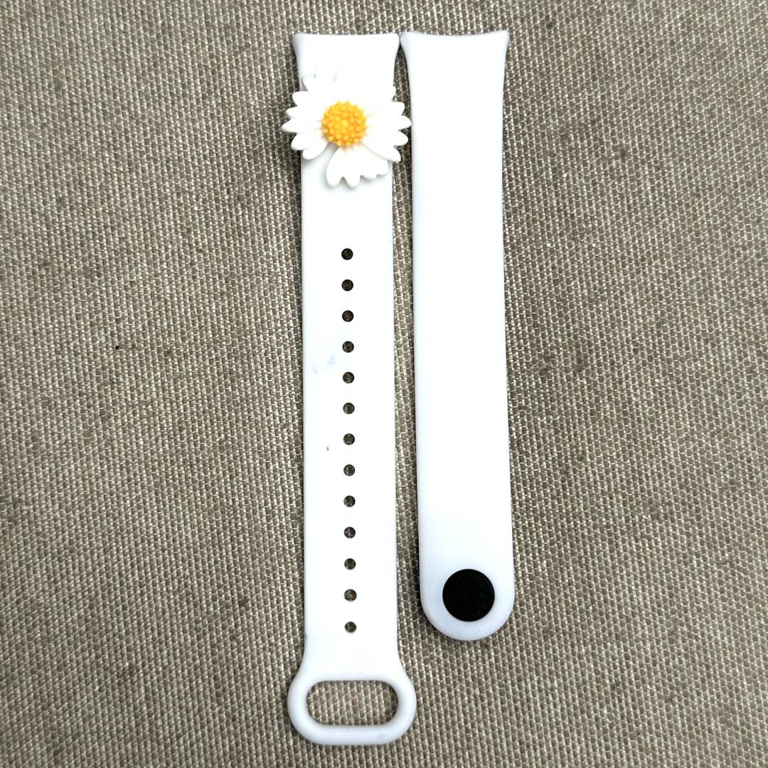 Силіконовий ремінець 3D ромашка MRK для фітнес браслета Xiaomi Mi Band 8/9 з металевою кнопкою білий