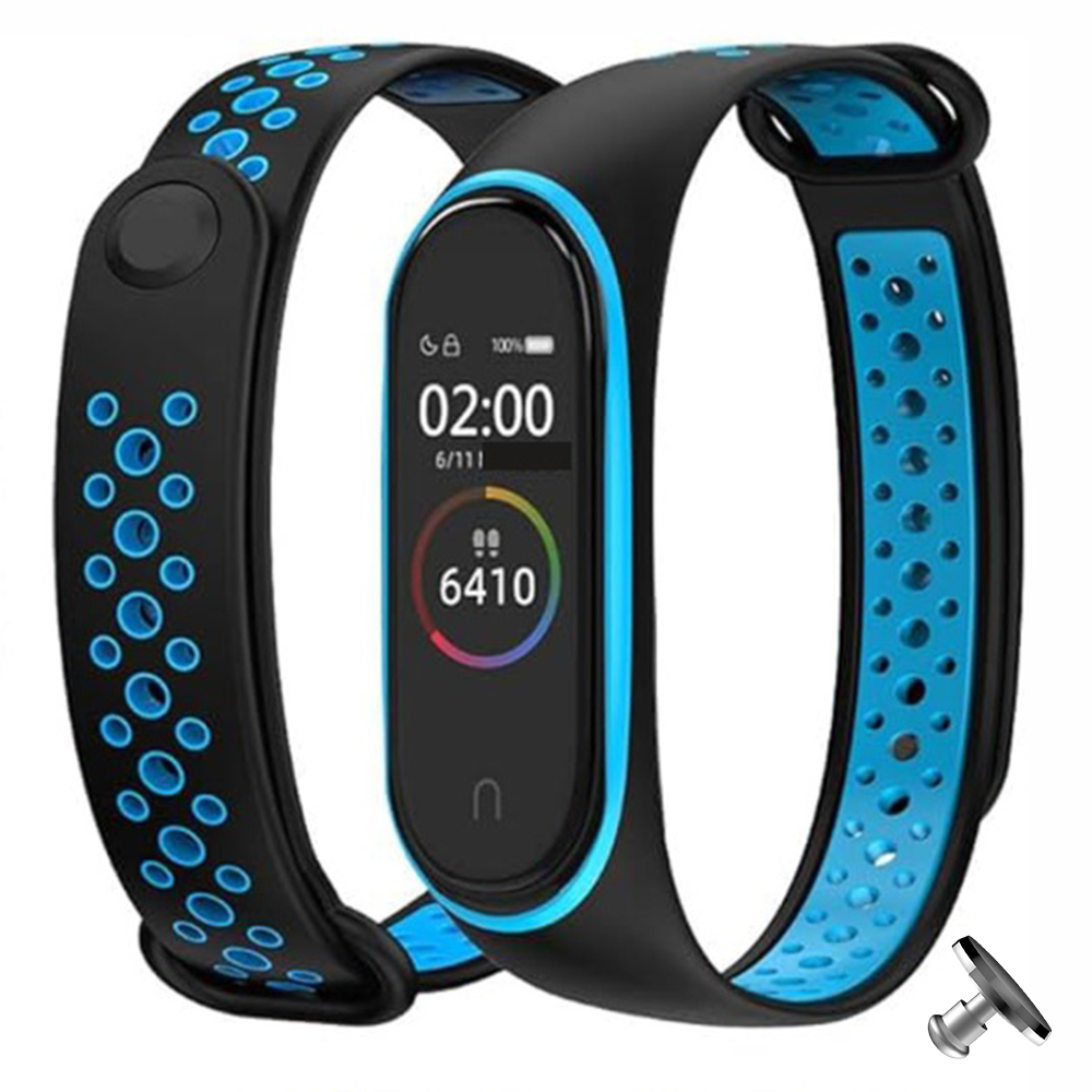 Силіконовий ремінець Nike style для фітнес-браслету Xiaomi Mi Band 3/4 Чорний з блакитним + металева кнопка – фото, відгуки, характеристики в інтернет-магазині MoreKitov від продавця: MRK МРК| Купити в Україні: Києві, Харкові, Львові