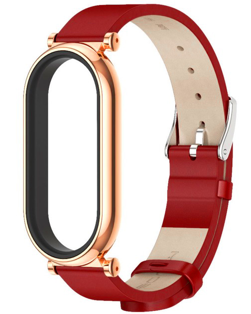 Шкіряний ремінець з металевим корпусом Mi Jobs Elegance GT для фітнес браслета Xiaomi Mi Band 7 Red + Gold Rose