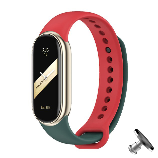 Силіконовий ремінець MiJobs Duo Color для фітнес браслета Xiaomi Mi Band 8/9 з металевим кріпленням Темно-червоний + темно-зелений + металева кнопка