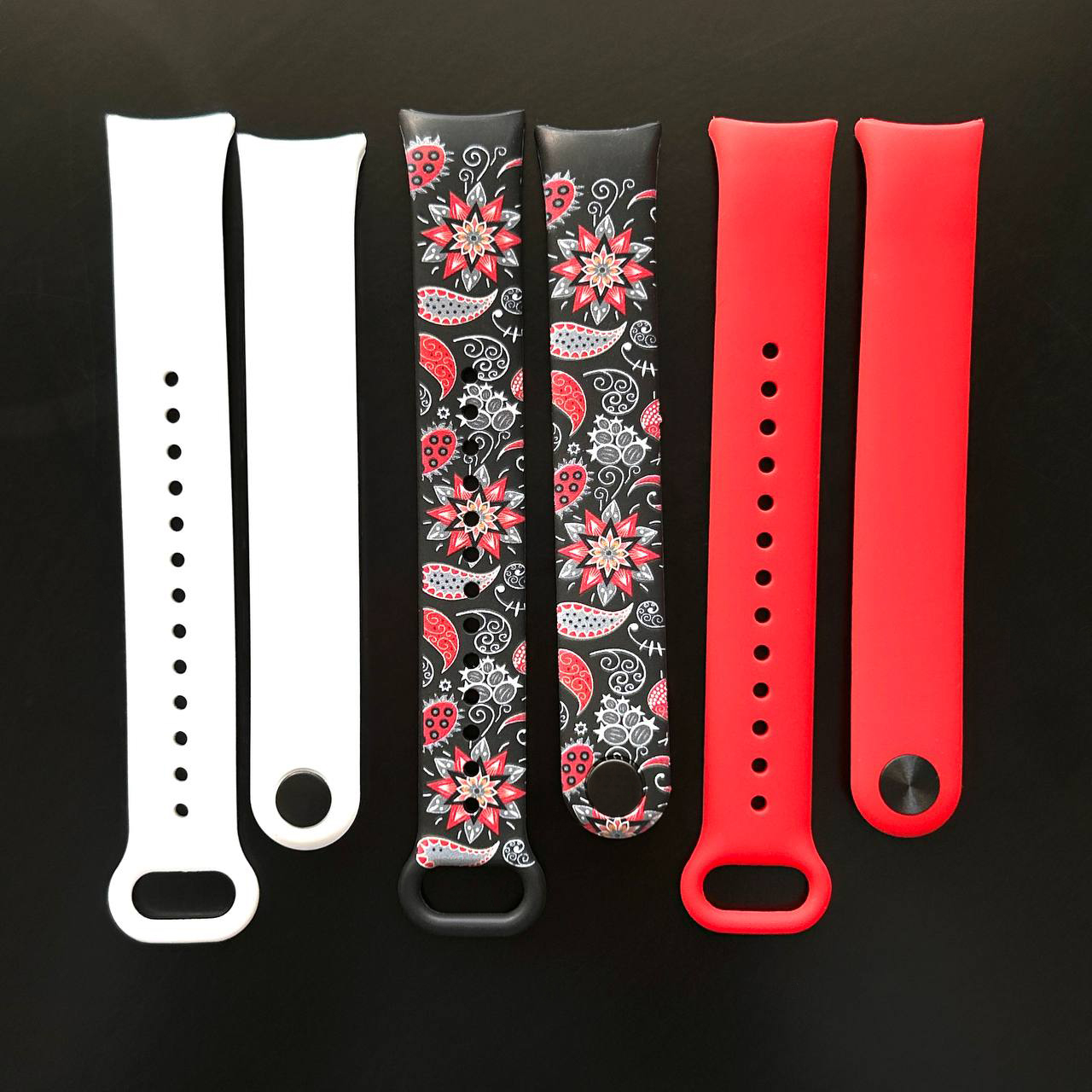 Комплект силіконових ремінців MRK Native Colors з металевим кріпленням Xiaomi Mi Smart Band 8/9 Вишиванка 01 (три ремінці) White, Black and Red