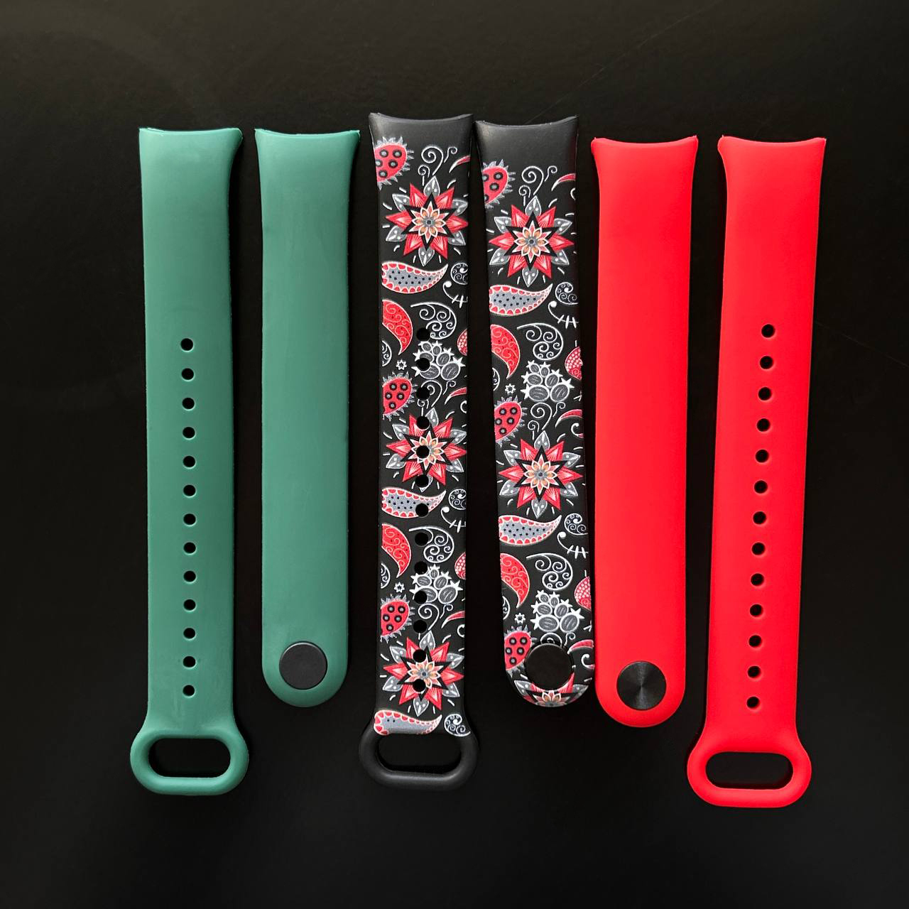 Комплект силіконових ремінців MRK Native Colors з металевим кріпленням Xiaomi Mi Smart Band 8/9 Вишиванка 02 (три ремінці) Green, Black and Red