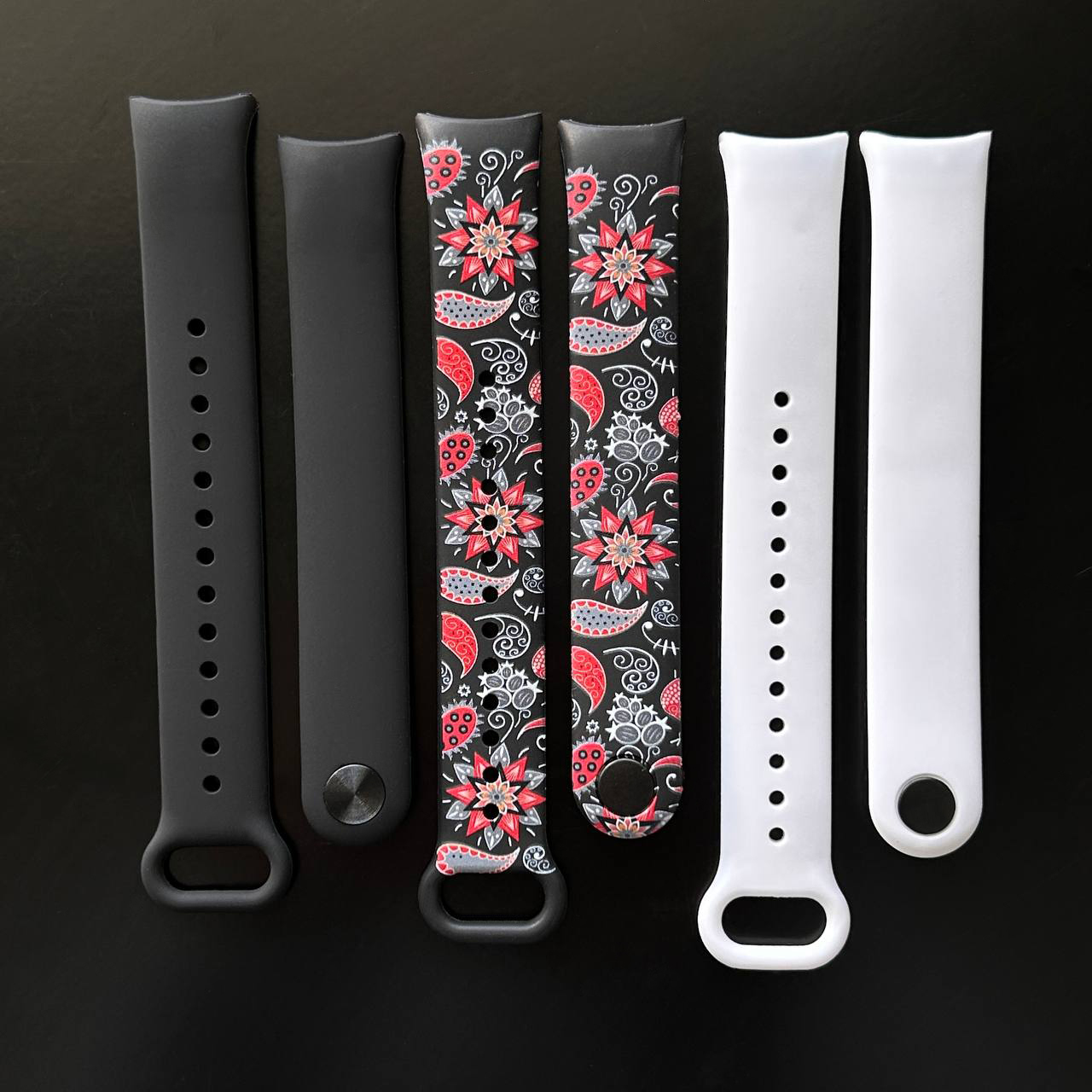 Комплект силіконових ремінців MRK Native Colors з металевим кріпленням для Xiaomi Mi Smart Band 8/9 Вишиванка 05 (три ремінці) Black, Red and White