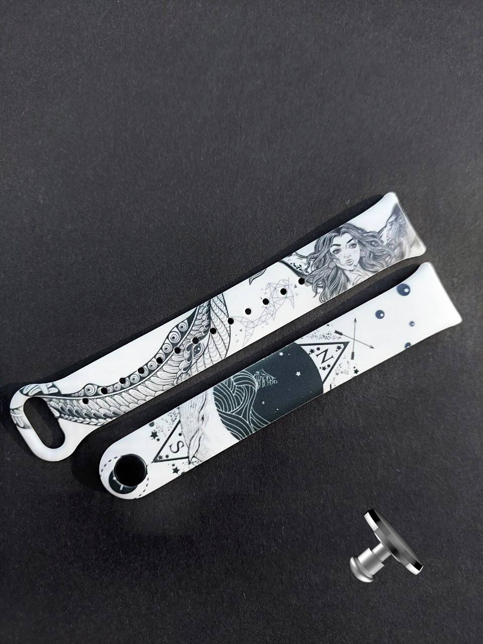 Силіконовий ремінець Original Design MiJobs для фітнесу браслета Xiaomi Mi Band 8/9 Tattoo Black Mermaid з металевим кріпленням + металева кнопка