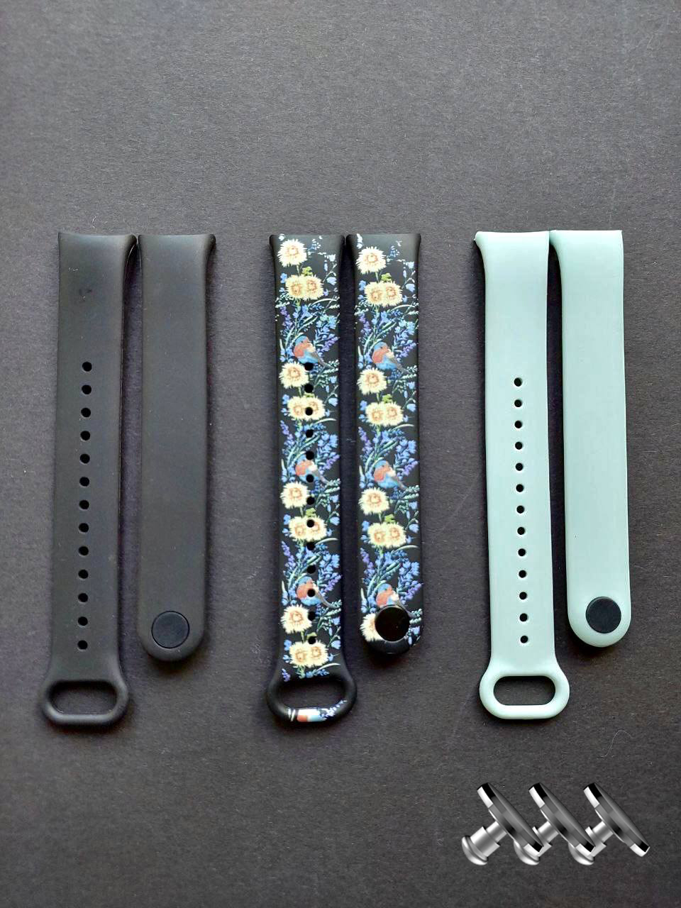 Комплект силіконових ремінців MRK для фітнесу браслета Xiaomi Mi Band 8/9 Petit Flower Garden з металевим кріпленням (три ремінці) + три металеві кнопки