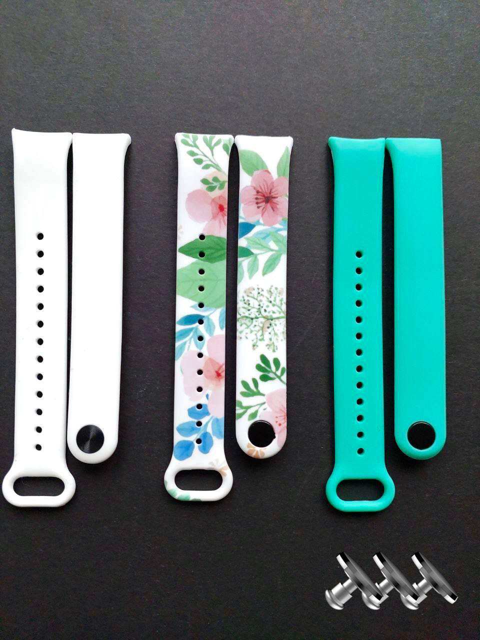 Комплект силіконових ремінців MRK для фітнесу браслета Xiaomi Mi Band 8/9 Spring Flower Set з металевим кріпленням (три ремінці) + три металеві кнопки