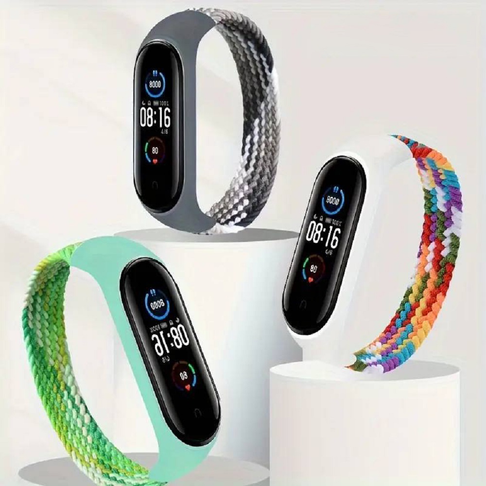 Комплект тканинних ремінців MRK Braided Solo Loop для Xiaomi Mi Band 3/4/5/6/7 (три ремінці) на обхват зап’ястя 155-165мм, Light Green, Gray, White and Multicolor – фото, відгуки, характеристики в інтернет-магазині MoreKitov від продавця: MRK МРК| Купити в Україні: Києві, Харкові, Львові