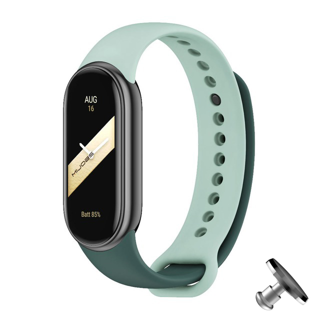 Силіконовий ремінець MiJobs Duo Color для фітнесу браслета Xiaomi Mi Band 8/9 з металевим кріпленням М'ятний+темно-зелений + металева кнопка