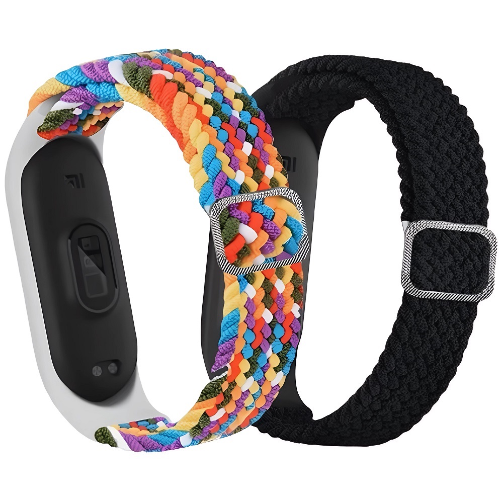Комплект тканинних ремінців MRK Braided Loop для Xiaomi Mi Band 8/9 з металевим регулятором довжини (два ремінці) White, Multicolor and Black