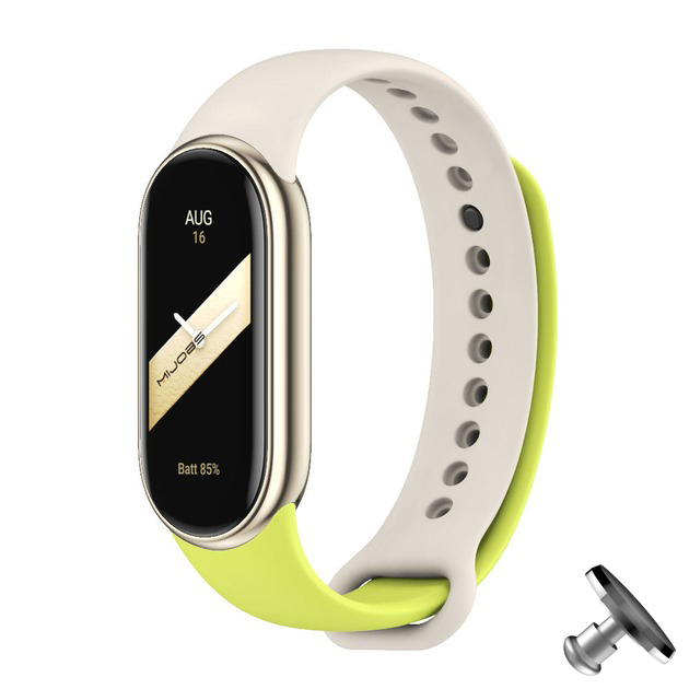 Силіконовий ремінець MiJobs Duo Color для фітнес браслета Xiaomi Mi Band 8/9 з металевим кріпленням Лаймовий + молочний + металева кнопка