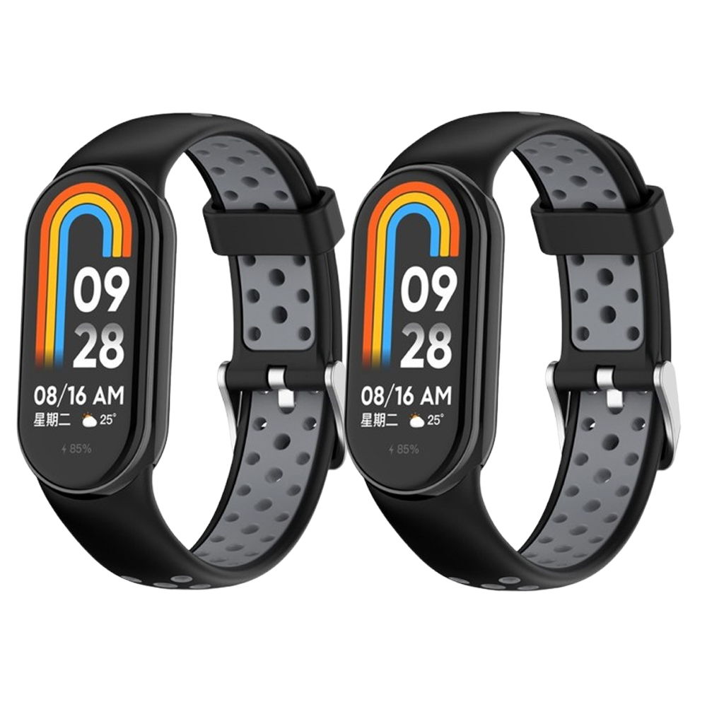 Комплект силіконових ремінців із металевою застібкою MRK SportStyle Double Black для фітнес браслета Xiaomi Mi Band 8/9 Black and Gray