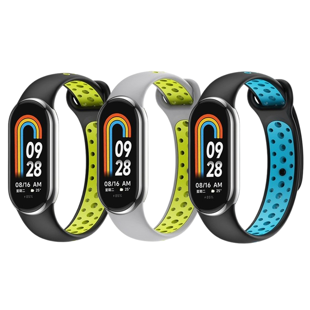 Комплект силіконових ремінців MRK SportStyle Triple Set для фітнес браслета Xiaomi Mi Band 8/9 (три ремінці) Black, Yellow, Gray, Lime and Light Blue