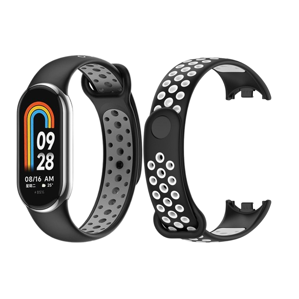 Комплект силіконових ремінців MRK SportStyle Double Black для фітнес браслета Xiaomi Mi Band 8/9 (два ремінці) Black, Gray and White