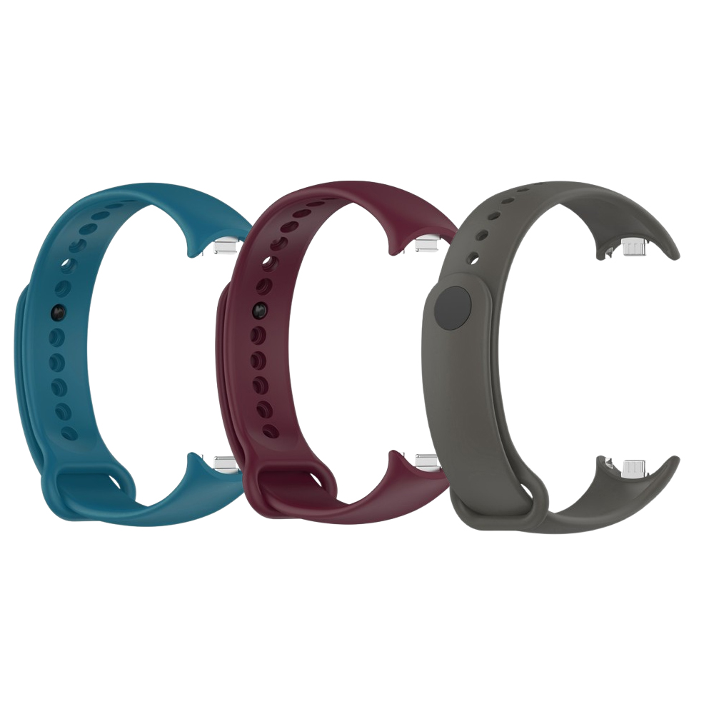 Комплект Силіконових ремінців Original Design MiJobs Space Colors 02 для фітнес браслета Xiaomi Mi Band 8/9 з металевим кріпленням (три ремінці) Marine Green, Marsala та Space Gray