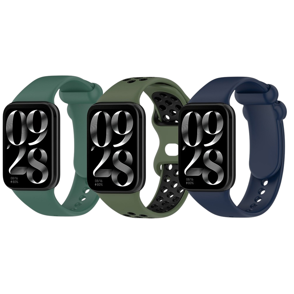 Комплект силіконових ремінців MRK для Mi Band 8 Pro/Xiaomi Redmi Watch 4 Space Colors з металевим кріпленням (три ремінці) Pine Green, Black, Khaki and Blue – фото, відгуки, характеристики в інтернет-магазині MoreKitov від продавця: MRK МРК| Купити в Україні: Києві, Харкові, Львові