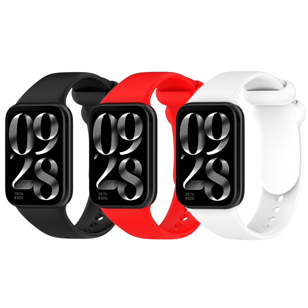 Комплект силіконових ремінців MRK для Mi Band 8 Pro/Xiaomi Redmi Watch 4 Basic з металевим кріпленням (три ремінці) Black, Red and White – фото, відгуки, характеристики в інтернет-магазині MoreKitov від продавця: MRK МРК| Купити в Україні: Києві, Харкові, Львові