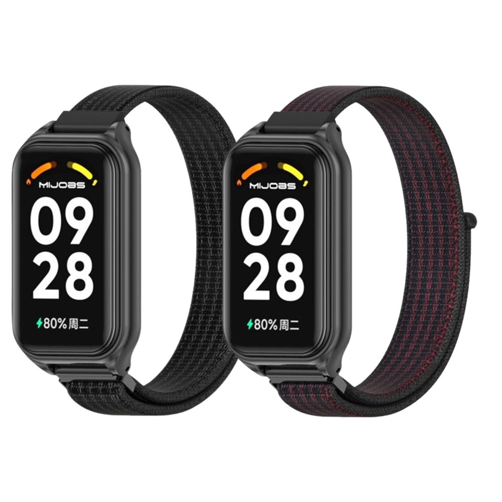 Комплект тканинних ремінців Mi Jobs з металевою капсулою та застібкою на липучці для Mi Smart Band 8 Active/ Redmi Smart Band 2 Black + Red – фото, відгуки, характеристики в інтернет-магазині MoreKitov від продавця: MRK МРК| Купити в Україні: Києві, Харкові, Львові