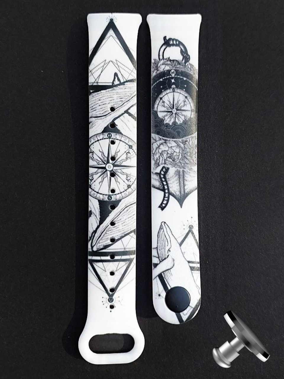 Силіконовий ремінець Original Design MiJobs для фітнесу браслета Xiaomi Mi Band 8/9/10 Tattoo White and Black з металевим кріпленням + металева кнопка