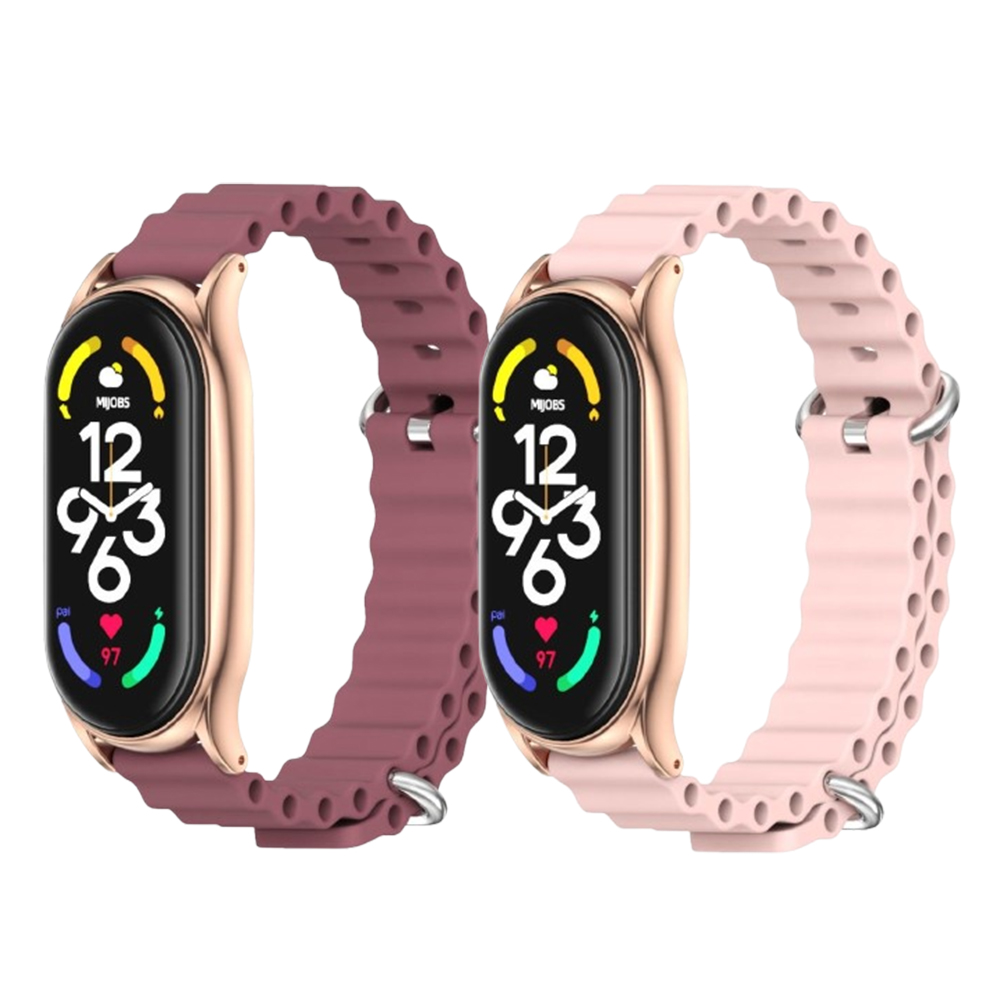 Комплект силіконових ремеків Mi Jobs Flex для фітнес браслета Xiaomi Mi Band 8 з металевою застібкою (два ремінці) Бордовий, Світло-рожевий + рожеве золото