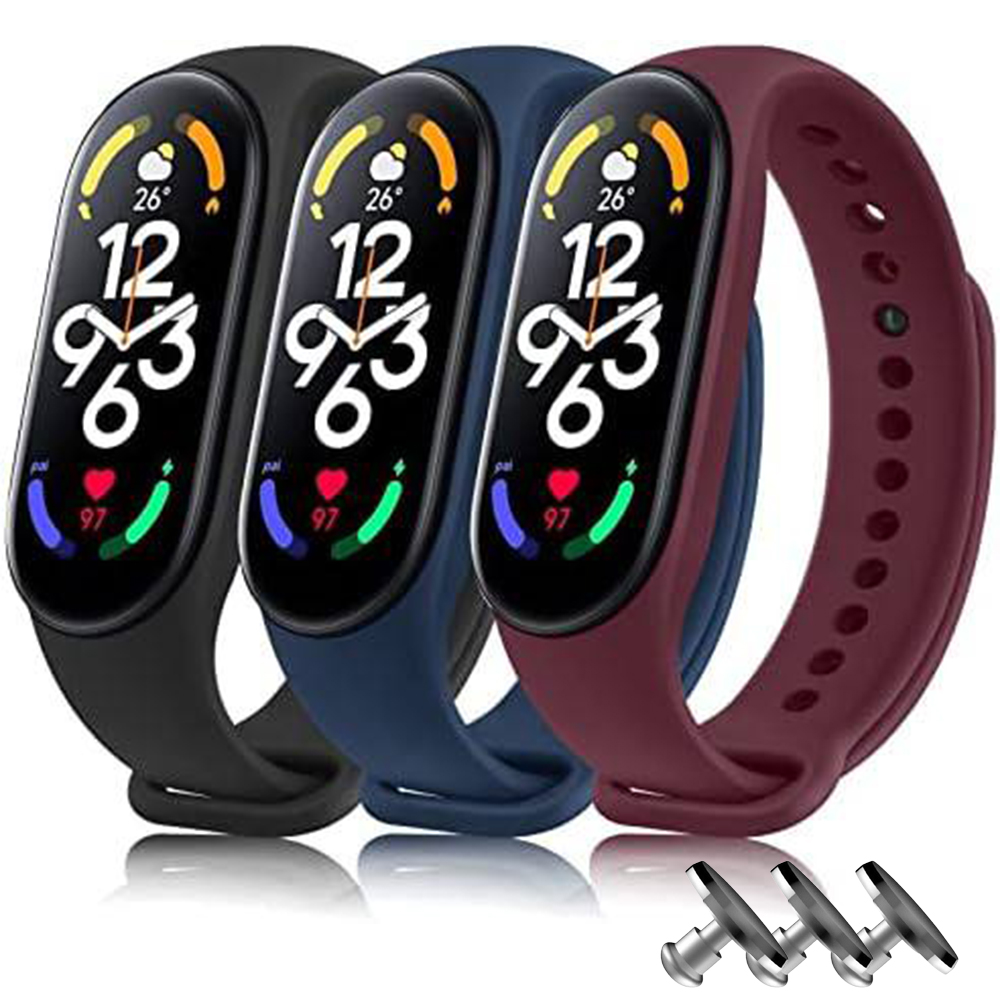 Комплект силіконових ремінців MRK для Xiaomi Mi Band 3/4 3 ремінці + 3 металеві кнопки (Black, Blue, Wine) – фото, відгуки, характеристики в інтернет-магазині MoreKitov від продавця: MRK МРК| Купити в Україні: Києві, Харкові, Львові