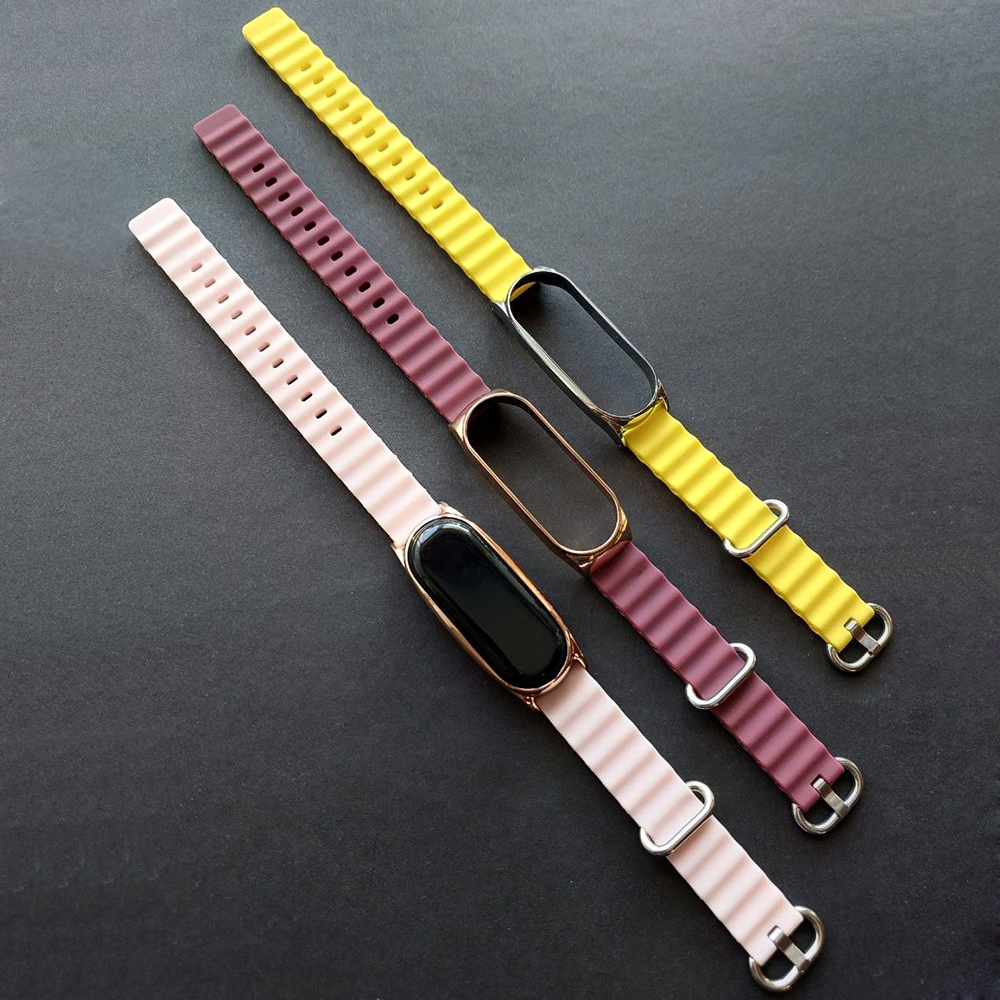 Комплект силіконових ремінців Mi Jobs Flex Set для фітнес-трекера Xiaomi Mi Band 3/4/5/6 з металевим корпусом та металевою застібкою (три ремінці) Light Pink, Wine and Yellow – фото, відгуки, характеристики в інтернет-магазині MoreKitov від продавця: MRK МРК| Купити в Україні: Києві, Харкові, Львові
