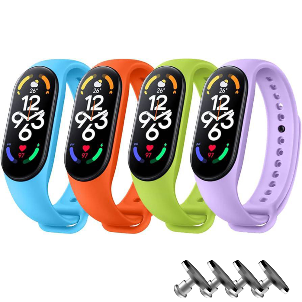 Комплект силіконових ремінців MRK для Xiaomi Mi Band 3/4 4 ремінці + 4 металеві кнопки (Light Blue, Orange, Light Green, Light Violet) – фото, відгуки, характеристики в інтернет-магазині MoreKitov від продавця: MRK МРК| Купити в Україні: Києві, Харкові, Львові