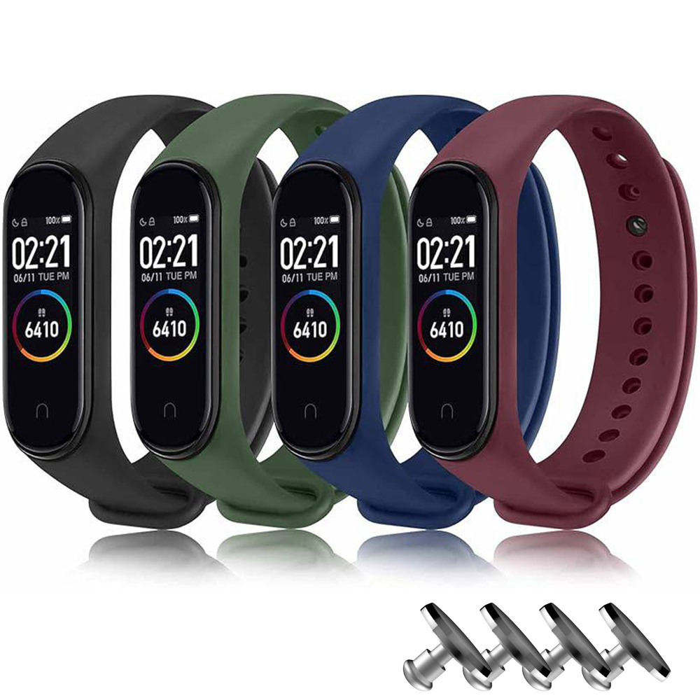 Комплект силіконових ремінців MRK для Xiaomi Mi Band 3/4 4 ремінці + 4 металеві кнопки (Black, Green, Blue, Wine) – фото, відгуки, характеристики в інтернет-магазині MoreKitov від продавця: MRK МРК| Купити в Україні: Києві, Харкові, Львові