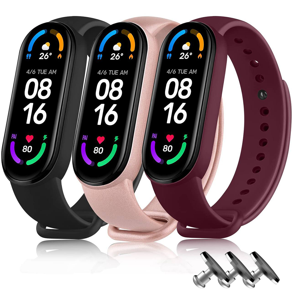 Комплект силіконових ремінців MRK для Xiaomi Mi Band 3/4 3 ремінці + 3 металеві кнопки (Black, Rose Gold, Wine) – фото, відгуки, характеристики в інтернет-магазині MoreKitov від продавця: MRK МРК| Купити в Україні: Києві, Харкові, Львові