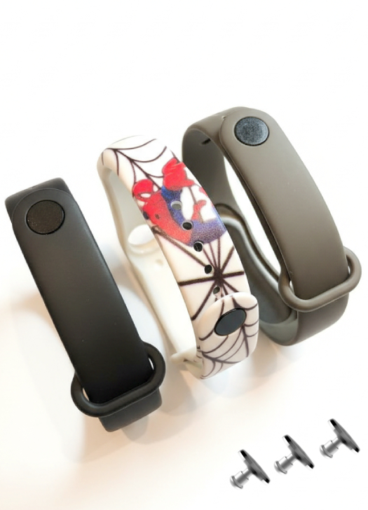 Комплект силіконових ремінців SpiderMan для фітнесу браслета Xiaomi Mi Band 5/6/7 (три ремінці) + 3 металеві кнопки