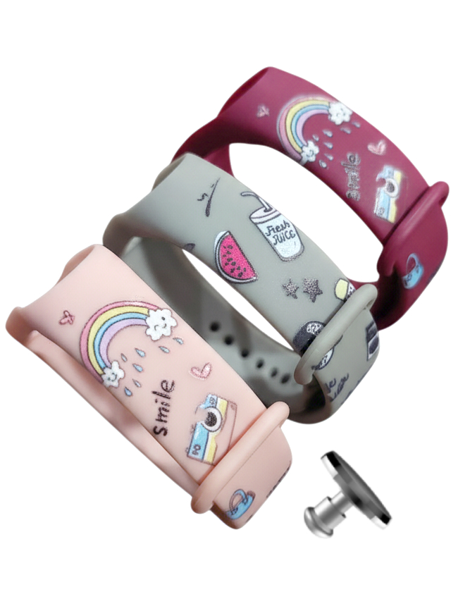 Комплект силіконових ремінців MRK Happiness для фітнесу браслета Xiaomi Mi Band 5/6/7 (три ремінці) + металева кнопка