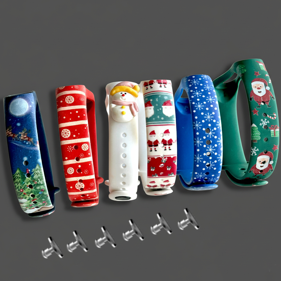 Комплект силіконових ремінців MRK з малюнком Новорічний подарунок для Xiaomi Mi Band 3/4/5/6/7 (6 ремінців + 6 металевих кнопок) – фото, відгуки, характеристики в інтернет-магазині MoreKitov від продавця: MRK МРК| Купити в Україні: Києві, Харкові, Львові