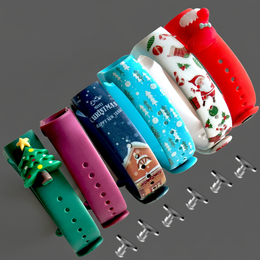 Комплект силіконових ремінців MRK з малюнком Зимовий подарунок для Xiaomi Mi Band 3/4/5/6/7 (6 ремінців + 6 металевих кнопок) – фото, відгуки, характеристики в інтернет-магазині MoreKitov від продавця: MRK МРК| Купити в Україні: Києві, Харкові, Львові