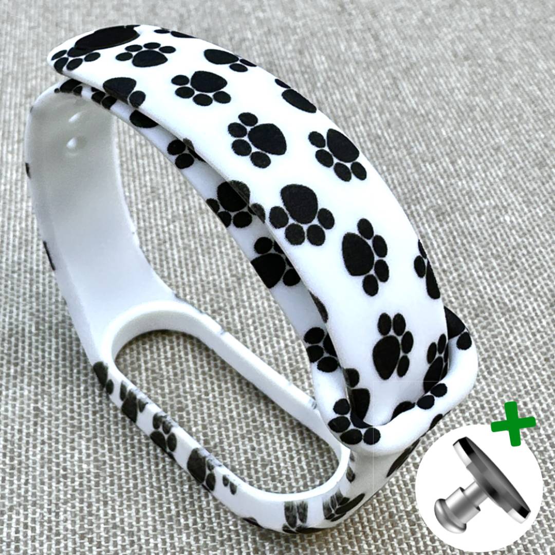 Ремінець силіконовий MRK із дизайнерським принтом Paws для фітнес браслета Xiaomi Mi Band 5/6/7 з металевою кнопкою – фото, відгуки, характеристики в інтернет-магазині MoreKitov від продавця: MRK МРК| Купити в Україні: Києві, Харкові, Львові