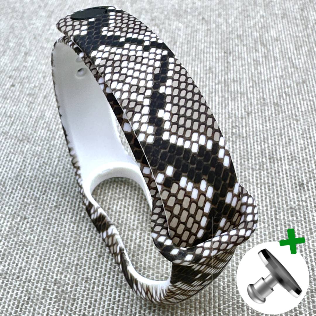 Ремінець силіконовий MRK із дизайнерським принтом Snake для фітнес браслета Xiaomi Mi Band 5/6/7 з металевою кнопкою – фото, відгуки, характеристики в інтернет-магазині MoreKitov від продавця: MRK МРК| Купити в Україні: Києві, Харкові, Львові
