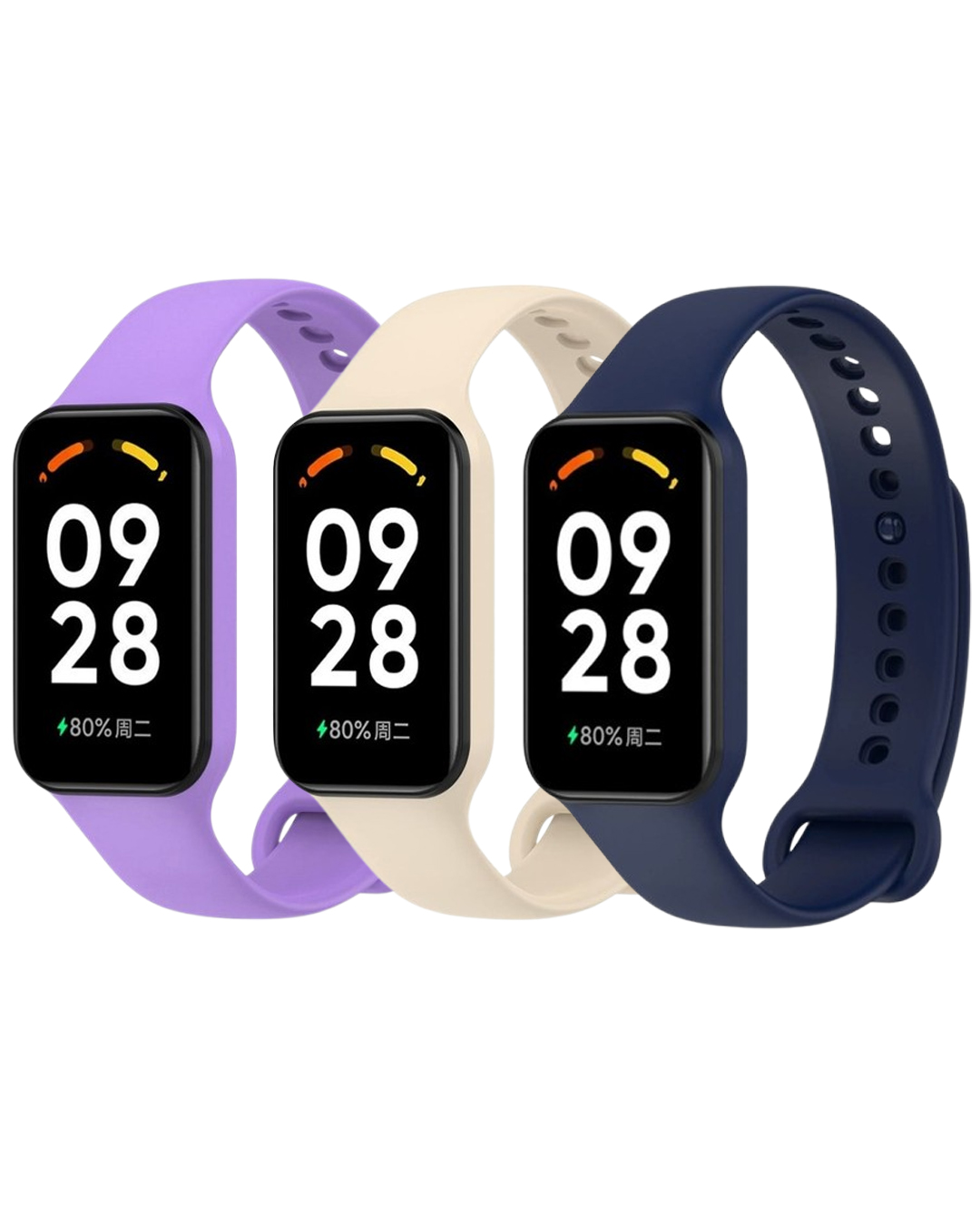 Комплект силіконових ремінців MRK для Xiaomi Mi Band 8 Active/Redmi Smart Band 2 (три ремінці) Beige, Dark Blue, Light Violet