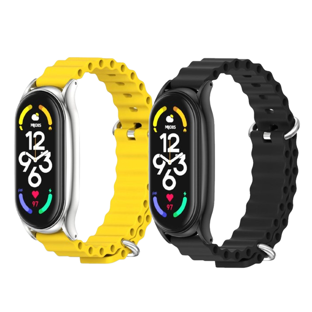 Комплект силіконових ремеків Mi Jobs Flex для фітнес браслета Xiaomi Mi Band 8 c металевою застібкою (два ремінці) Жовтий, Чорний