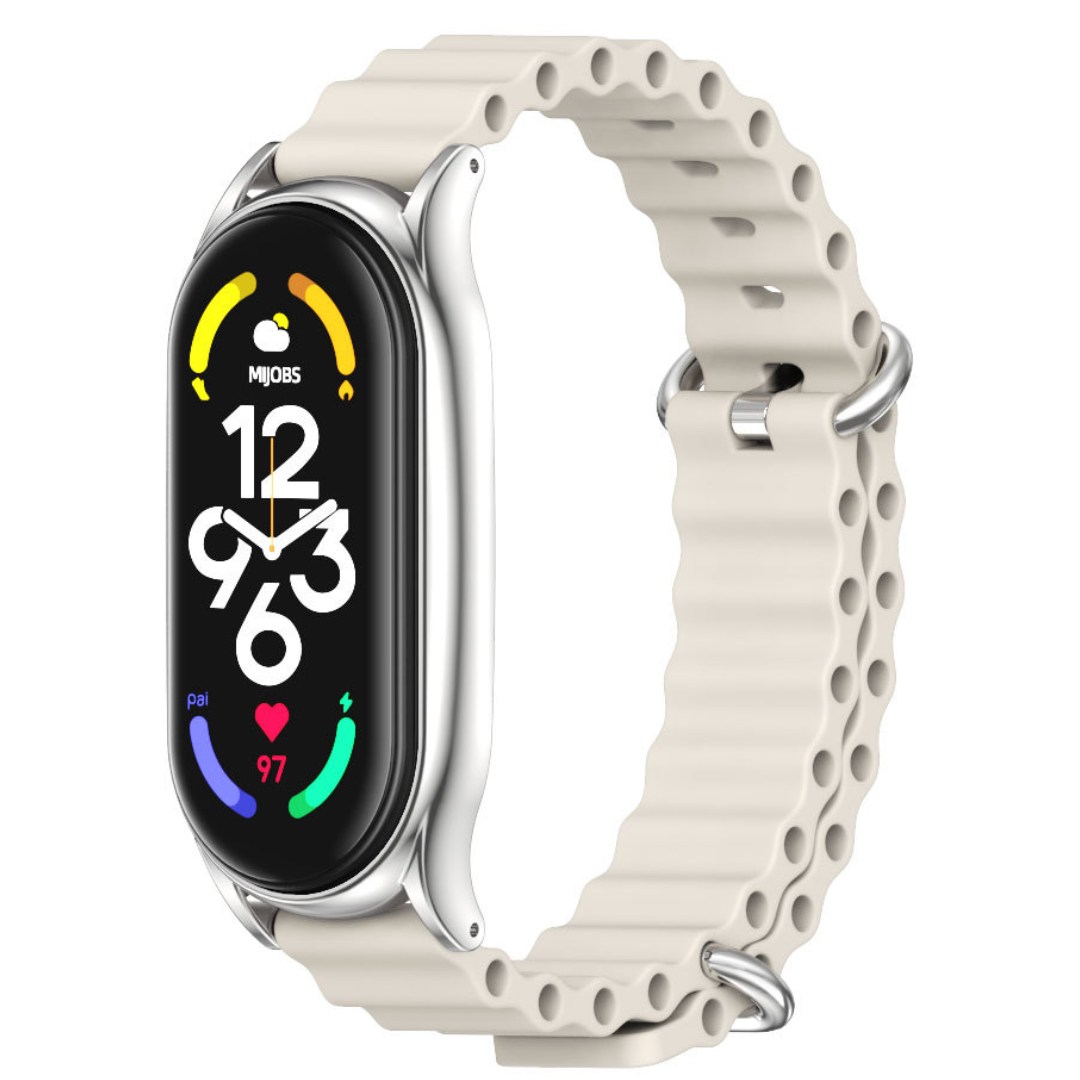Силіконовий ремінець Mi Jobs Elegance Flex для фітнес браслета Xiaomi Mi Band 7 c металевою капсулою Milk + срібло – фото, відгуки, характеристики в інтернет-магазині MoreKitov від продавця: MRK МРК| Купити в Україні: Києві, Харкові, Львові