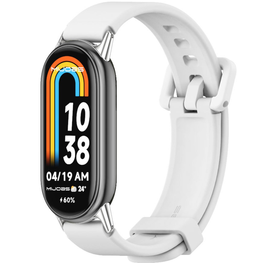 Силіконовий ремінець з металевим кріпленням Mi Jobs Premium Comfort для фітнес браслета Xiaomi Mi Band 10/9/8 Білий + срібло