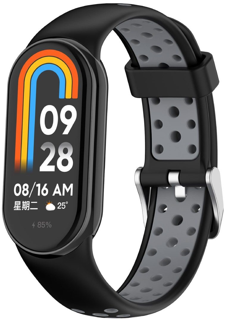 Ремінець силіконовий з металевою застібкою MRK SportStyle для фітнес браслета Xiaomi Mi Band 8/9/10 Чорний з сірим