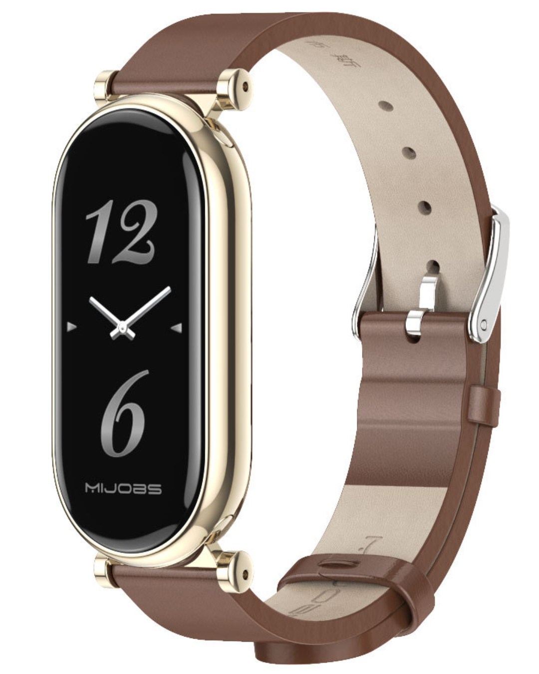 Шкіряний ремінець з металевим корпусом Mi Jobs Elegance GT для фітнес браслета Xiaomi Mi Band 7 коричневий + Old Gold